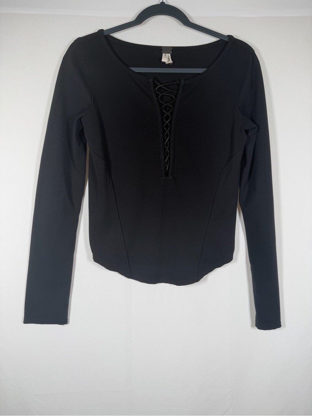 We The Free Black Jacqui Lace-Up Long Sleeve Top